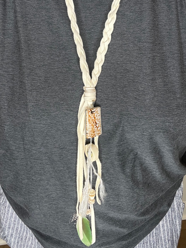 Boho Cream Braided Fringe Necklace With Natural Accents — image 2 of 4